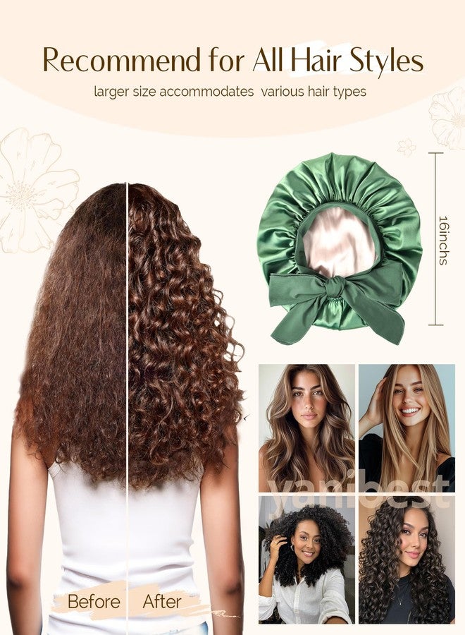 YANIBEST Large Jumbo Satin Hair Bonnets for Sleeping Double Layer Satin Lined Shower Cap for Women Men Cap for Curly Natural Hair,Green - Image 3