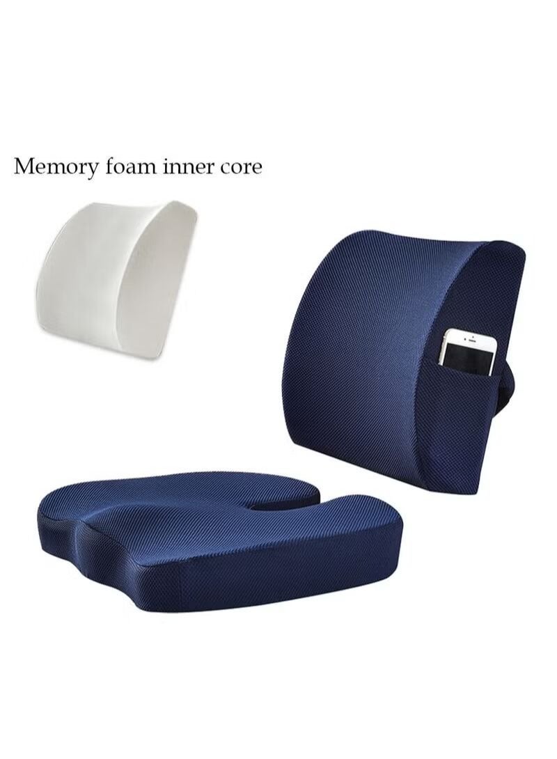 Sharpdo Memory Foam Seat Cushion Back Cushion Set For Car Office Computer Chair Blue - Image 2