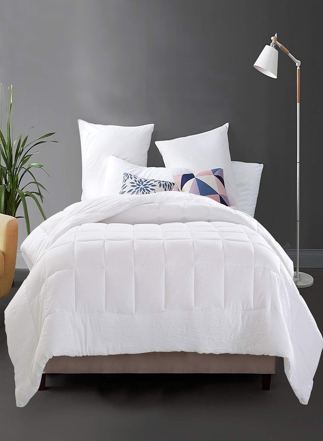 EVOLIVE All Season Pre Washed Soft Microfiber White Goose Down Alternative Comforter with Box Stitching (White,Full/Queen) - Image 1