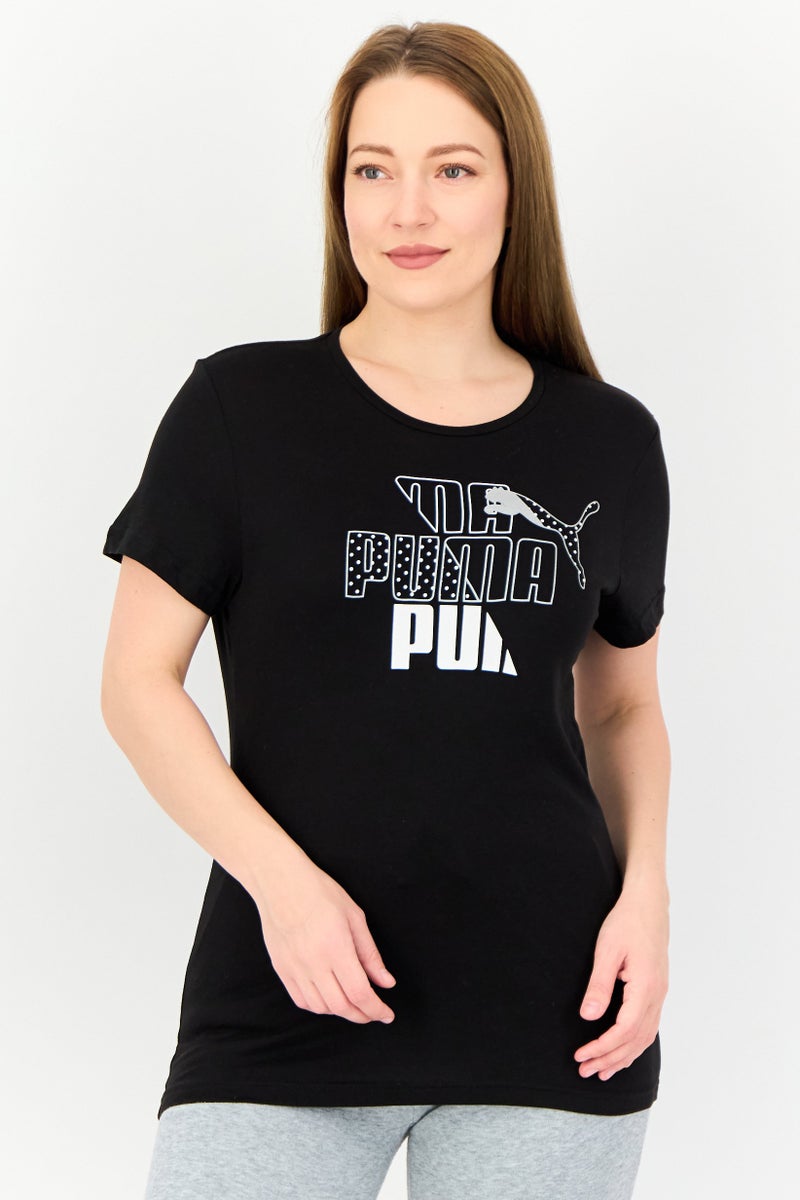 PUMA Women Sportswear Fit Brand Logo Short Sleeve Outdoor T-Shirt, Black - Image 1