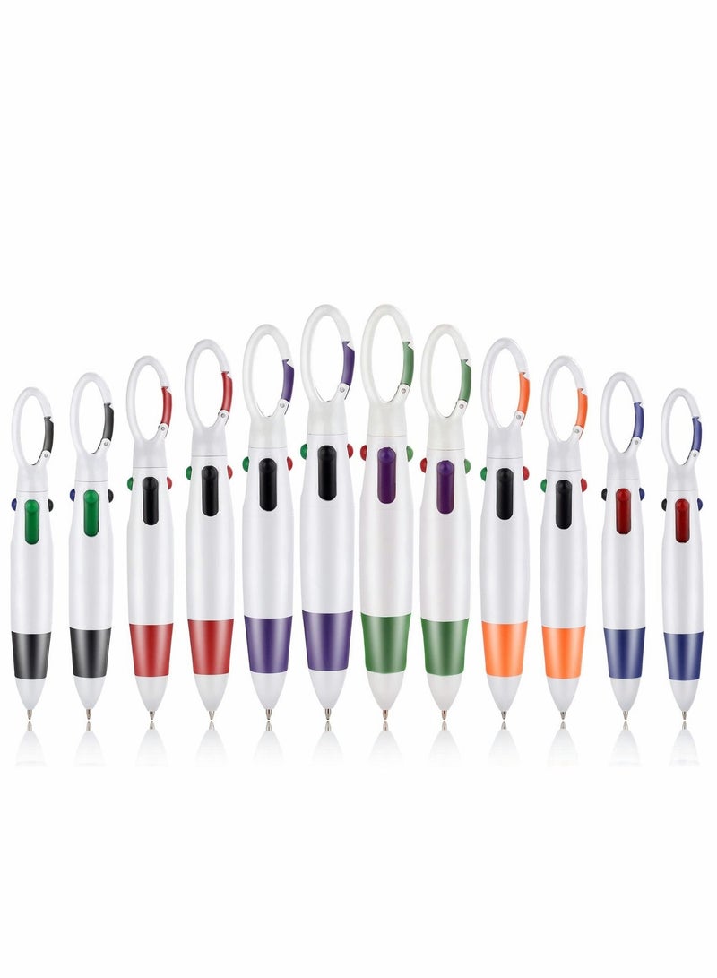 SYOSI Multicolor Ballpoint Pen, Retractable Shuttle, 4-in-1 12 Counts, 1.0mm with Carabiner Clip for Office School Supplies Students Adults Kids - Image 1