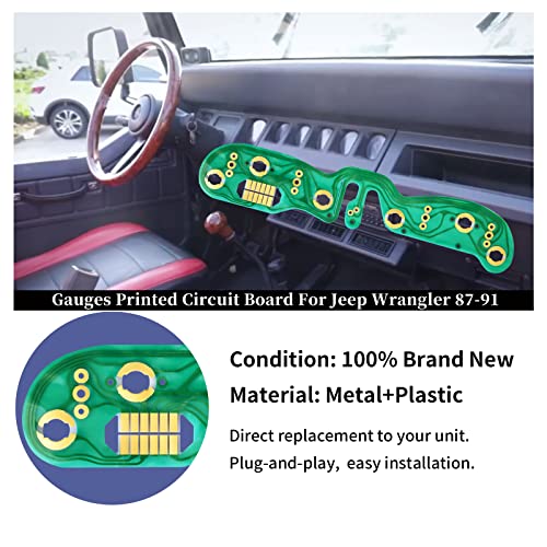 Ytpoools Gauges Cluster Circuit Board Compatible with Jeep Wrangler YJ 1987 1988 1989 1990 1991, Fits Wrangler Dashboard Printed Circuit Board 1987-1991 Jeep Wrangler Printed Circuit for Instrument Panel - Image 3