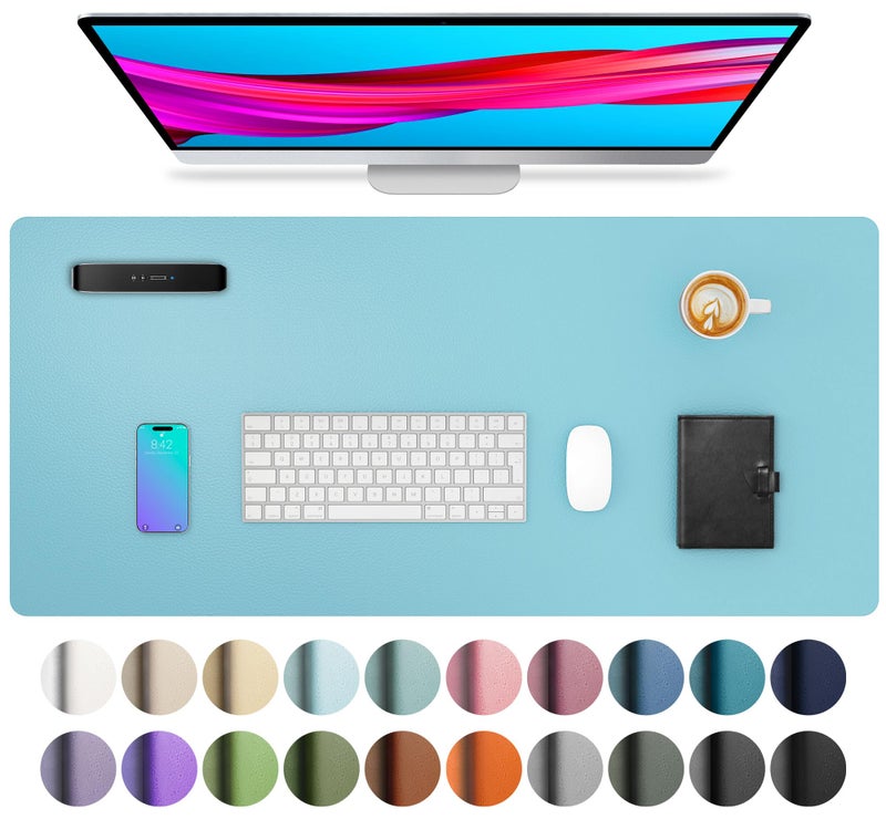 Aothia Large PU Leather Desk Pad Protector â€“ Non-Slip Mouse Pad & Writing Mat for Office/Home, Waterproof, Easy to Clean(23.6" x 13.7", Blue Topaz) - Image 1