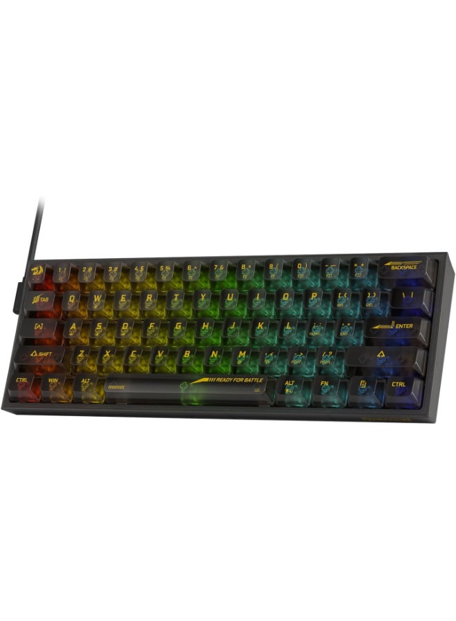 ريدراجون لوحة مفاتيح الألعاب السلكية RGB Redragon K617 SE بنسبة 60%، 61 مفتاحًا، لوحة مفاتيح ميكانيكية شفافة بالكامل مع لوحة شبه شفافة، مفتاح خطي مخصص، مدعوم من برنامج/تعريف احترافي - Image 1