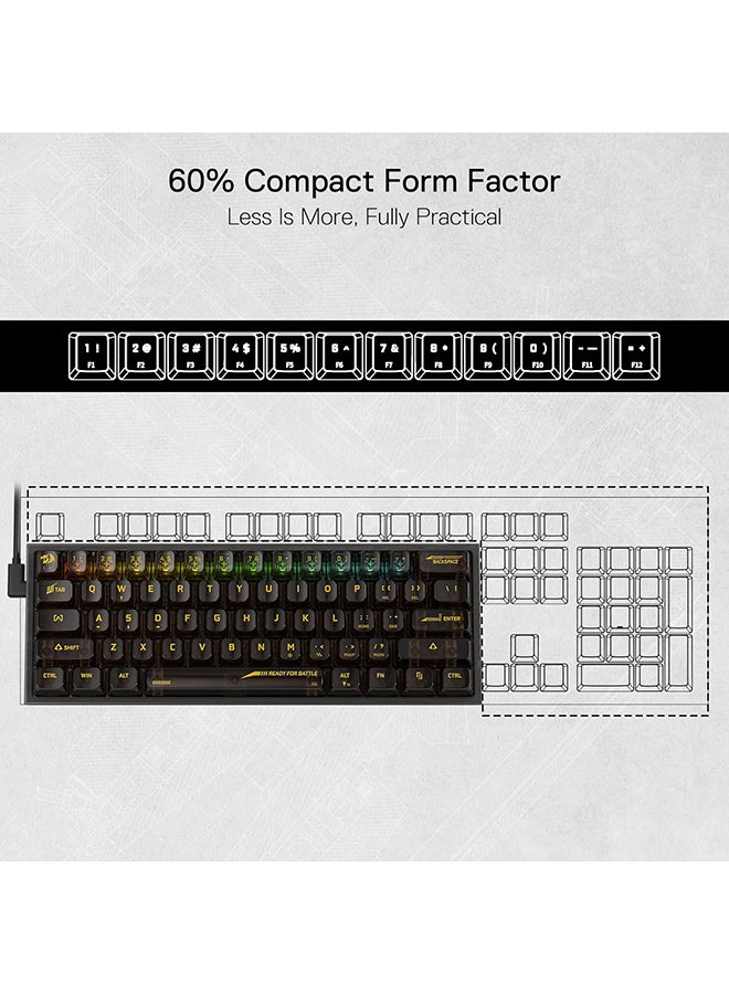 ريدراجون لوحة مفاتيح الألعاب السلكية RGB Redragon K617 SE بنسبة 60%، 61 مفتاحًا، لوحة مفاتيح ميكانيكية شفافة بالكامل مع لوحة شبه شفافة، مفتاح خطي مخصص، مدعوم من برنامج/تعريف احترافي - Image 5