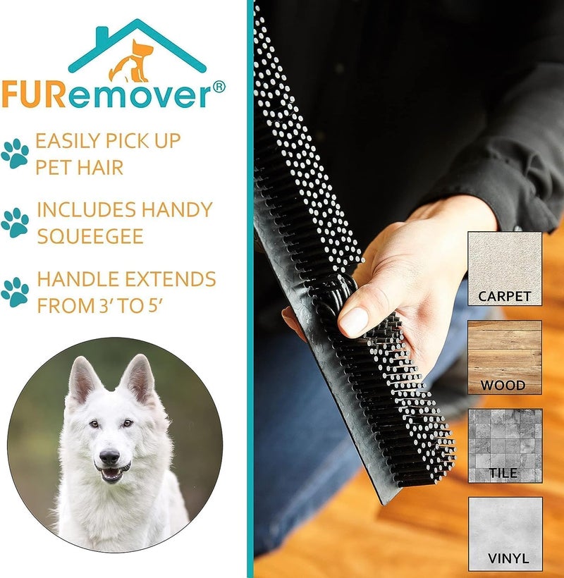 FURemover Original Pet Hair Rubber Broom with Squeegee, with 58” Telescopic Handle for Carpet, Tile and Hardwood and Scrub Cloth Combo - Image 3