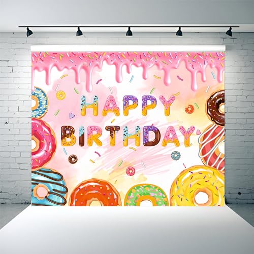 Party Baazaar Donut Theme Backdrop | Backdrop for Birthday Decoration | Happy Birthday Banner for Kids (Pack of 1, Multicolor, Size: 5x4 Feet) - Image 1