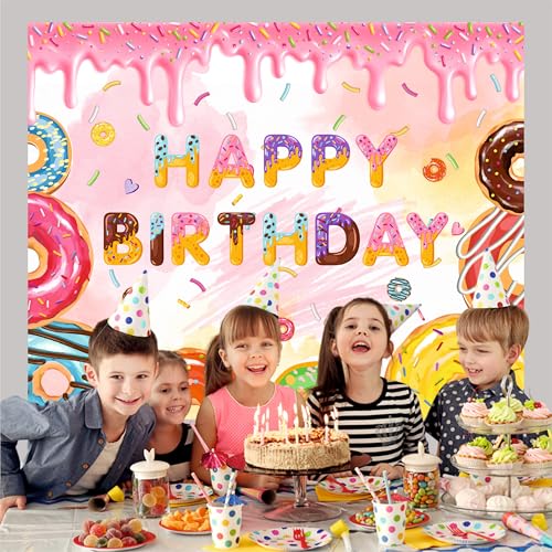 Party Baazaar Donut Theme Backdrop | Backdrop for Birthday Decoration | Happy Birthday Banner for Kids (Pack of 1, Multicolor, Size: 5x4 Feet) - Image 3