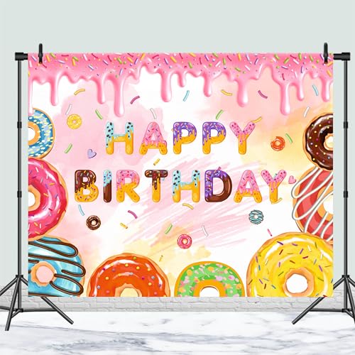 Party Baazaar Donut Theme Backdrop | Backdrop for Birthday Decoration | Happy Birthday Banner for Kids (Pack of 1, Multicolor, Size: 5x4 Feet) - Image 2