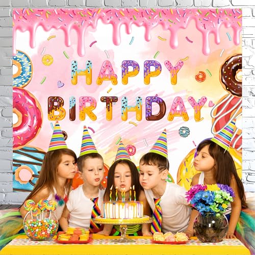 Party Baazaar Donut Theme Backdrop | Backdrop for Birthday Decoration | Happy Birthday Banner for Kids (Pack of 1, Multicolor, Size: 5x4 Feet) - Image 5