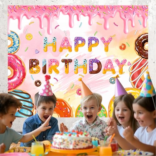 Party Baazaar Donut Theme Backdrop | Backdrop for Birthday Decoration | Happy Birthday Banner for Kids (Pack of 1, Multicolor, Size: 5x4 Feet) - Image 4