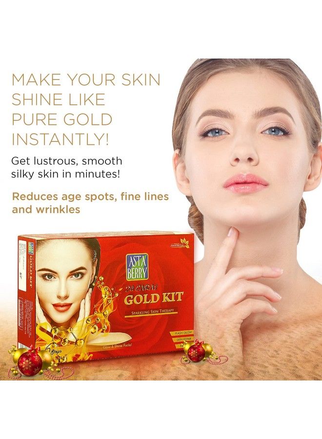 Astaberry Gold Facial Kit 6 Steps Sparkling Skin Therapy Glow Shine For Women ; Skin Repair ; Flash Glow & Silky Smooth Look ; Lightens Blemishes & Marks - Image 5