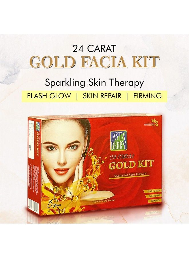 Astaberry Gold Facial Kit 6 Steps Sparkling Skin Therapy Glow Shine For Women ; Skin Repair ; Flash Glow & Silky Smooth Look ; Lightens Blemishes & Marks - Image 3
