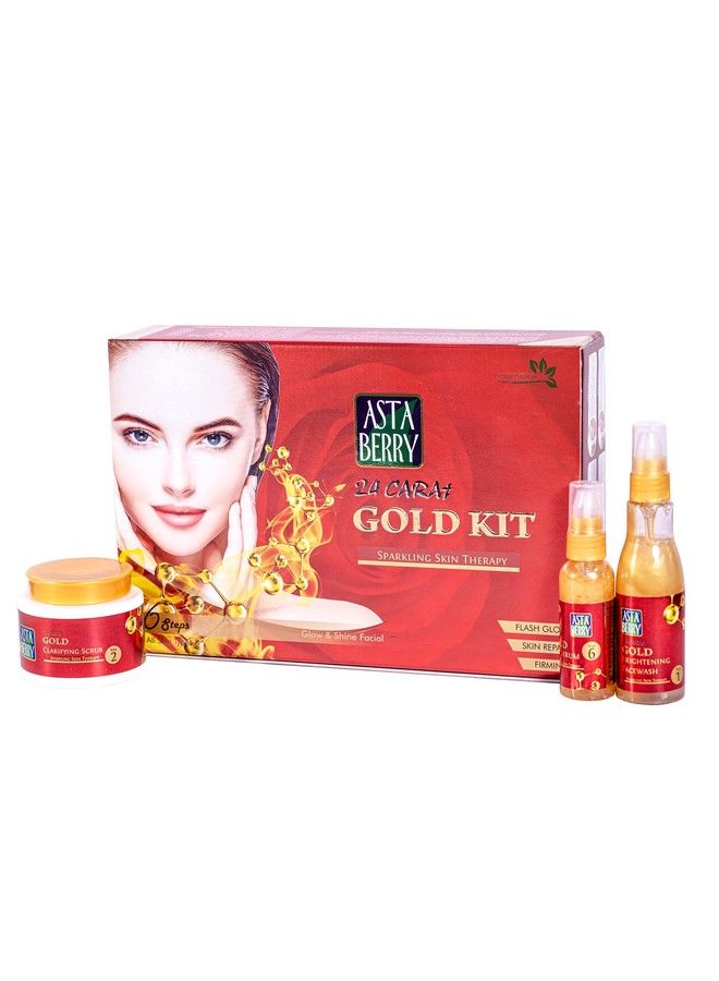 Astaberry Gold Facial Kit 6 Steps Sparkling Skin Therapy Glow Shine For Women ; Skin Repair ; Flash Glow & Silky Smooth Look ; Lightens Blemishes & Marks - Image 2