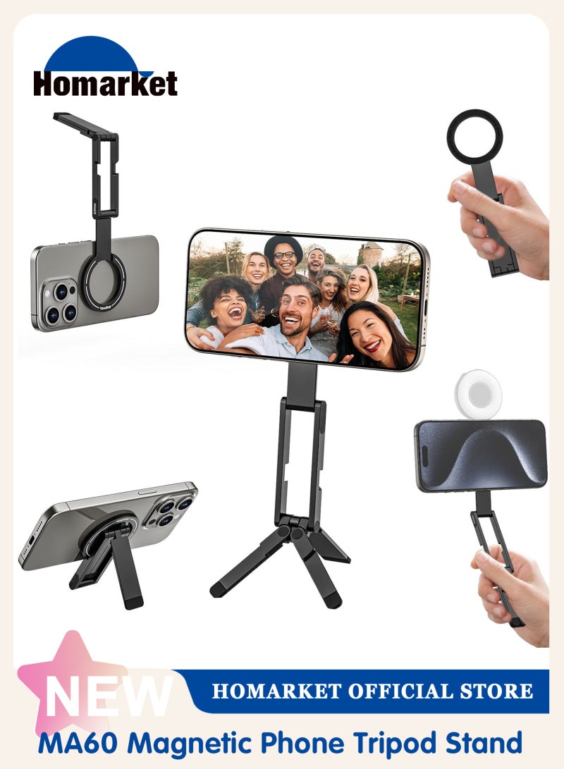 HomarKet Magnetic Phone Tripod Stand for iPhone - Aluminium Smartphone Mini Tripod Pocket Cell Phone Stand Strong Magnet Quick Mount Compatible with iPhone17 16 15 14 13 14 Series - Image 1