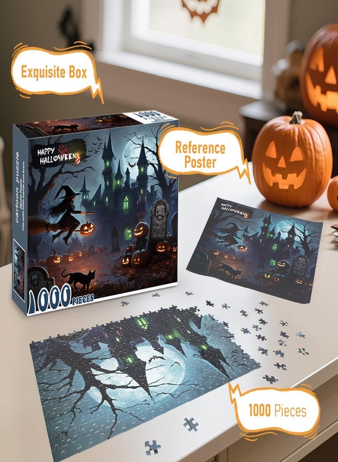 Nsoyos Halloween Puzzles 1000 Pieces-Creative Play & Haunted House Pumpkin,Witch,Ghost,Grave Theme Puzzles-for Holiday Party Gifts or Halloween Home Decorations - Image 4