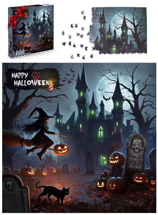 Nsoyos Halloween Puzzles 1000 Pieces-Creative Play & Haunted House Pumpkin,Witch,Ghost,Grave Theme Puzzles-for Holiday Party Gifts or Halloween Home Decorations - Image 2