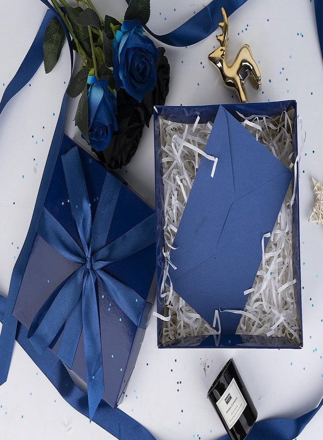Jaywayang 5 Pack Blue Gift Boxes with Lids, Ribbons and Tissue Papers Square Gift Boxes - 7.1 Inch - Birthday, Wedding, Presents Wrapping, Father's Day, Valentine's Day Decoration Party Favor Boxes. - Image 5