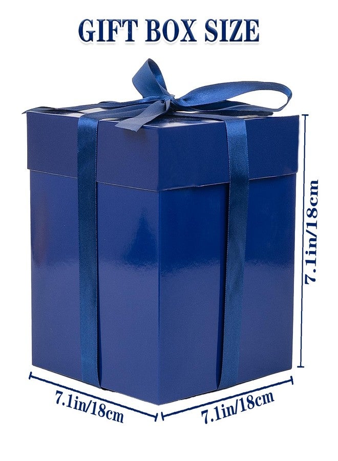 Jaywayang 5 Pack Blue Gift Boxes with Lids, Ribbons and Tissue Papers Square Gift Boxes - 7.1 Inch - Birthday, Wedding, Presents Wrapping, Father's Day, Valentine's Day Decoration Party Favor Boxes. - Image 2