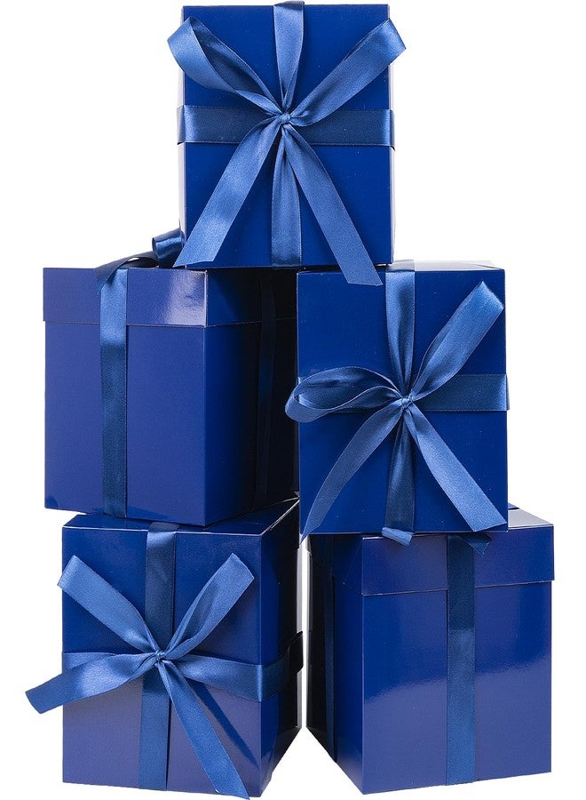 Jaywayang 5 Pack Blue Gift Boxes with Lids, Ribbons and Tissue Papers Square Gift Boxes - 7.1 Inch - Birthday, Wedding, Presents Wrapping, Father's Day, Valentine's Day Decoration Party Favor Boxes. - Image 1
