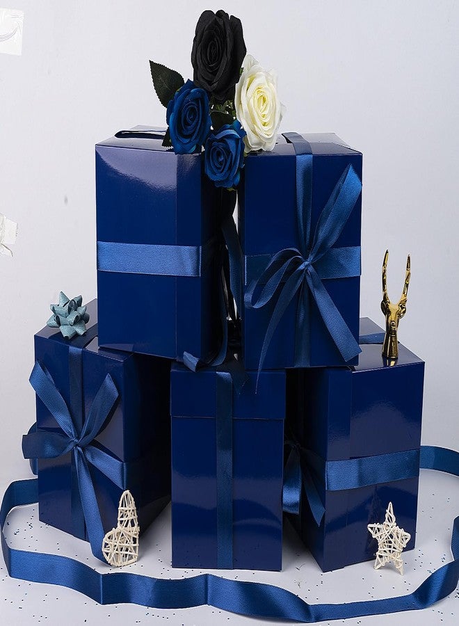 Jaywayang 5 Pack Blue Gift Boxes with Lids, Ribbons and Tissue Papers Square Gift Boxes - 7.1 Inch - Birthday, Wedding, Presents Wrapping, Father's Day, Valentine's Day Decoration Party Favor Boxes. - Image 3