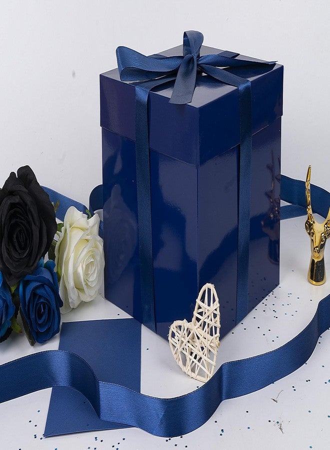 Jaywayang 5 Pack Blue Gift Boxes with Lids, Ribbons and Tissue Papers Square Gift Boxes - 7.1 Inch - Birthday, Wedding, Presents Wrapping, Father's Day, Valentine's Day Decoration Party Favor Boxes. - Image 4