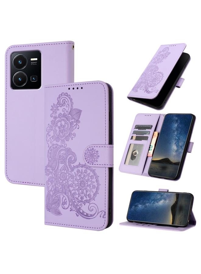 erorex Case For vivo Y22 4G Global/Y77 5G Global Datura Flower Embossed Flip Leather Phone Case - Image 1