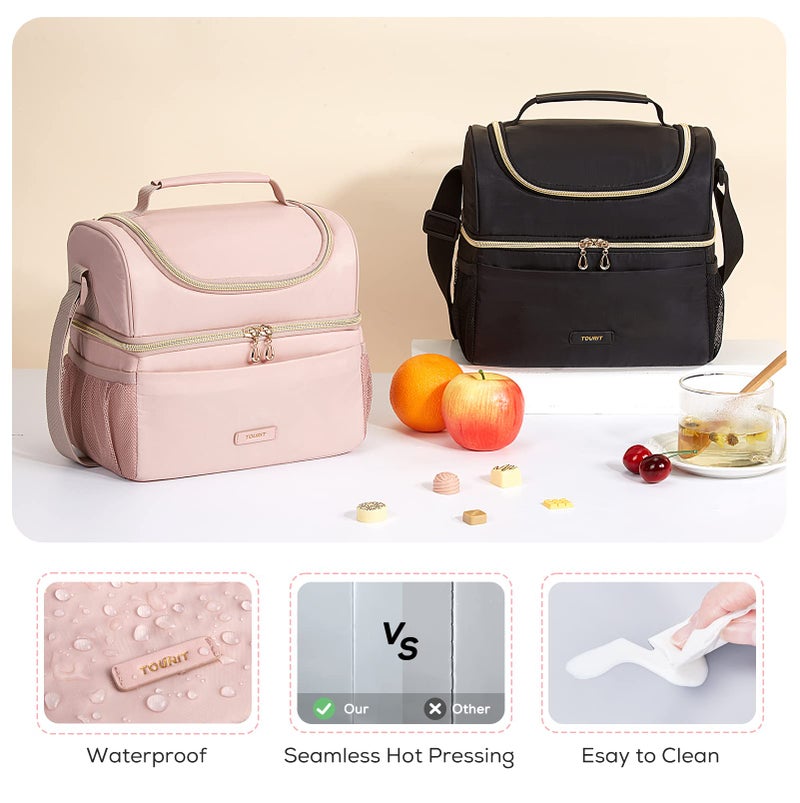 TOURIT Insulated Lunch Bag with Dual Compartment, Leakproof Cooler Tote for Work Office Picnic, Thermal Food Container Pink - Image 5