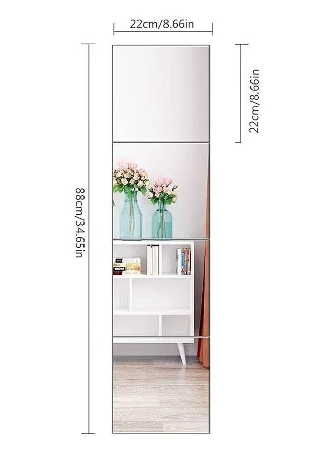 Beauenty Full Length Wall Mirror Tiles, 4 Pieces Frameless Wall Mirror Stickers Self Adhesive Combination HD Make UP Mirror for Wall Decor Living Room Vanity Bedroom - Image 2