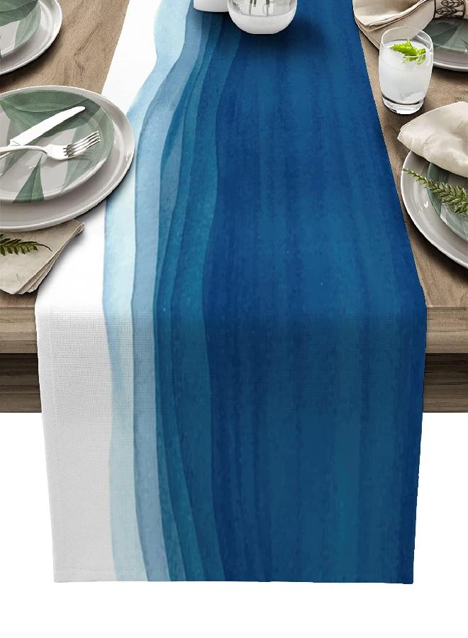 Vandarllin Blue White Table Runner, Non-Slip Dining Table Runners for Kitchen, Ombre Ocean Wave Coffee Table Runners Dresser Scarf for Living Room Garden Wedding Parties (13x90 inches Long) - Image 1