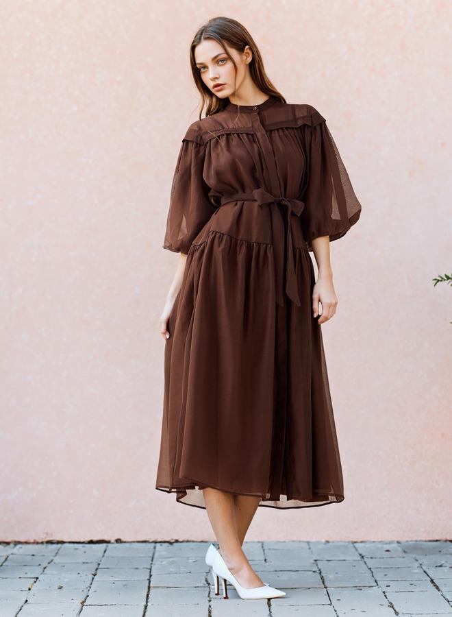 تواكستريمز فستان ميدي بطبقات شفافة بياقة ماندرين - Image 2