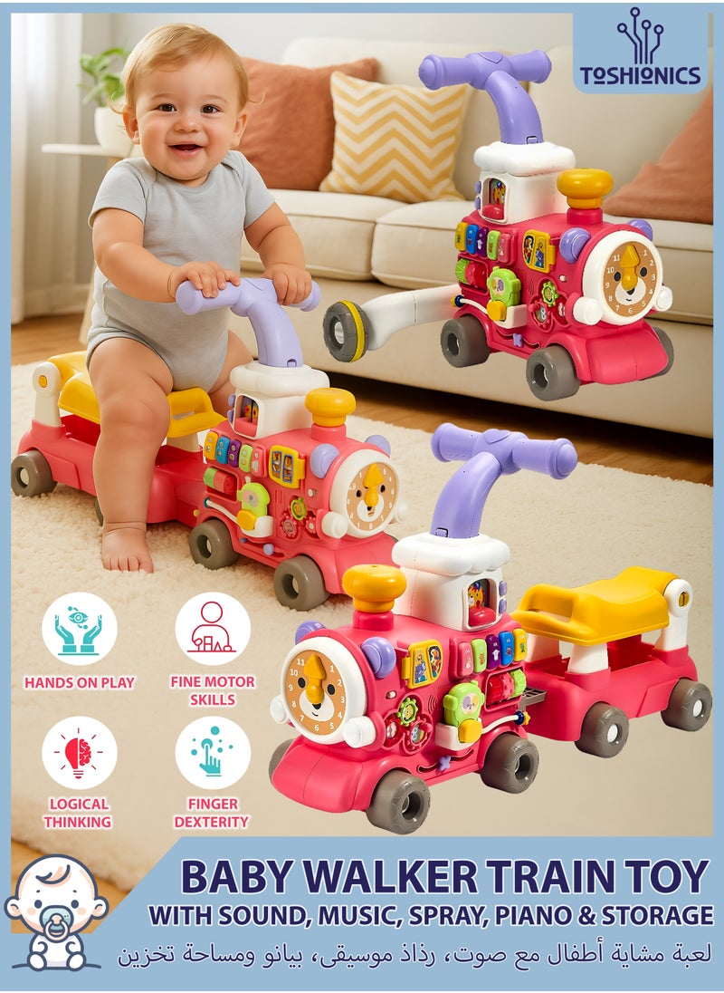 Toshionics 5-in-1 Baby Walker Train - Interactive Activity Walker with Spray, Sound, Music, Piano Keys, Montessori-Inspired Toys, Adjustable Speed and Toy Storage for Toddlers 6, 7, 8, 9, 10, 11 and 12 Months of Age, Perfect Gift for your Little Ones on Eid, Birthdays, Holidays, Baby Shower and Special Occasions, Red  - Image 1