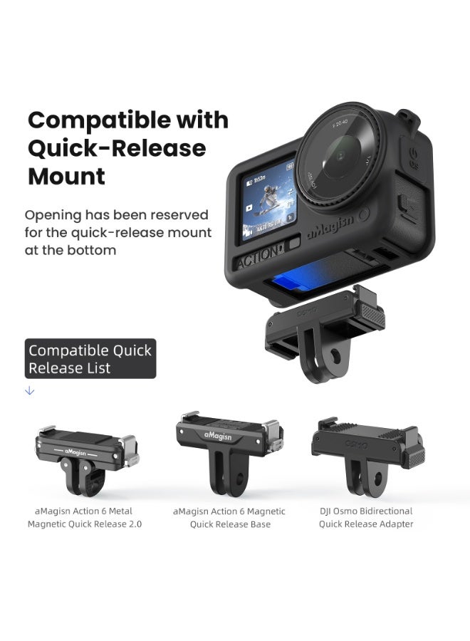 aMagisn لـ DJI Action 6 غطاء سيليكون لحماية الكاميرا، غطاء كامل للجسم مع فتحات دقيقة، حامل سريع التركيب، حبال عنق ومضادة للسقوط (أبيض) - Image 4