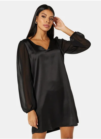 جاكلين دي يونج Satin Puff Sleeve Mini Dress