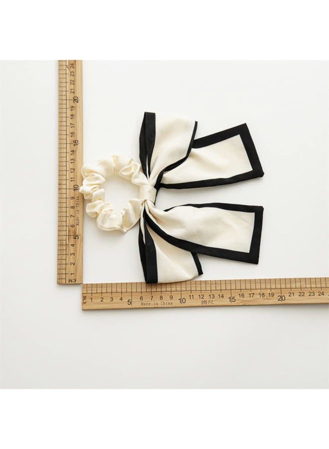 DINPREY 2 Pcs Black White Hair Accessories: Chiffon Ribbon Bow Scrunchies, Short Hair Ties with Bow for Women and Girls (Black) - Image 3