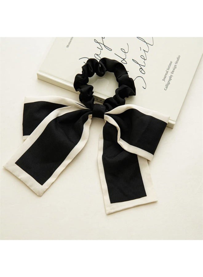 DINPREY 2 Pcs Black White Hair Accessories: Chiffon Ribbon Bow Scrunchies, Short Hair Ties with Bow for Women and Girls (Black) - Image 2