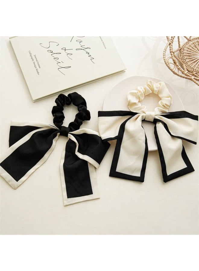 DINPREY 2 Pcs Black White Hair Accessories: Chiffon Ribbon Bow Scrunchies, Short Hair Ties with Bow for Women and Girls (Black) - Image 4
