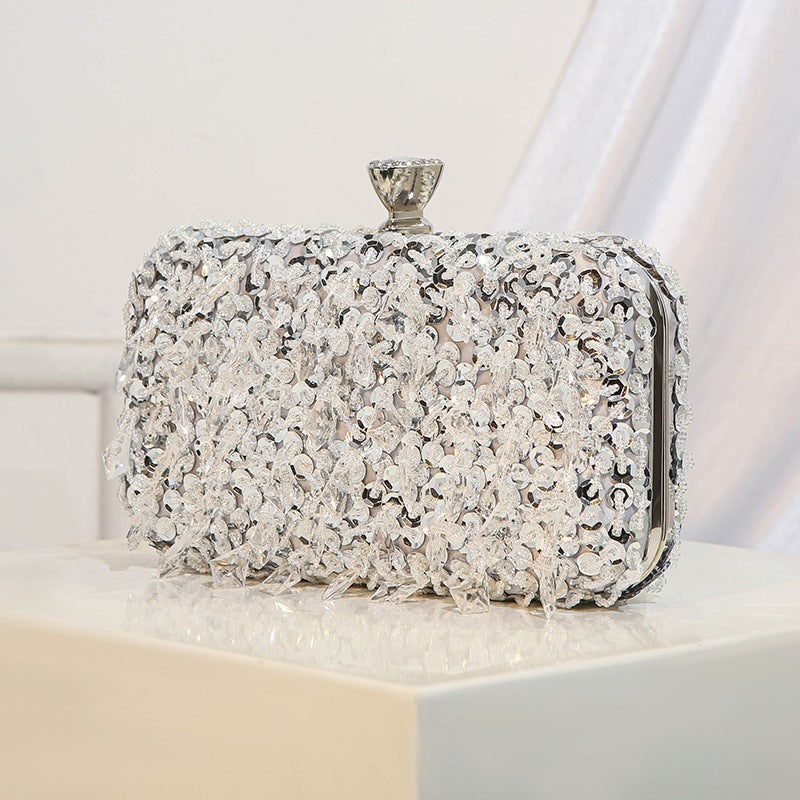 Evening Bag New Handmade Beaded Embroidered Bag Beaded Evening Bag Vertical Small Square Bag Banquet Dress Women'S Portable - Image 1