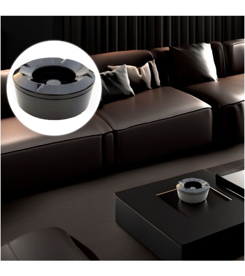 Black Round Windproof Anti Fly Ash Melamine Imitation Porcelain Ashtray Smoke Cup With Lid - Image 1