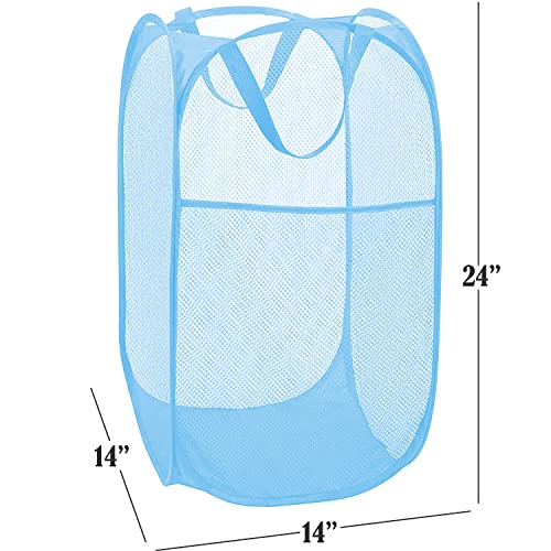 BATTOO Deluxe Strong Mesh Pop up Laundry Hamper Basket with Side Pocket Foldable Hamper for Laundry Room, Bathroom, Kids Room, College Dorm or Travel Light Blue - Image 2