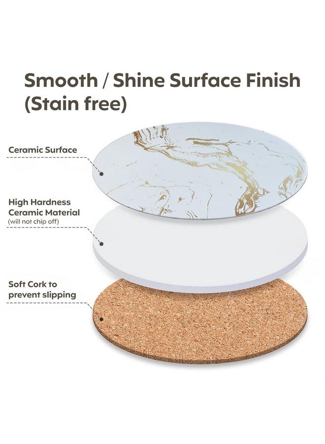 Decor & More - Ceramic Coasters with Matt Finish On Top & Cork Base | Coasters for Cups Set of 6 | Marble Style Ceramic Coaster for Tea, Coffee Table & Dining Table with Metal Holder - Image 4