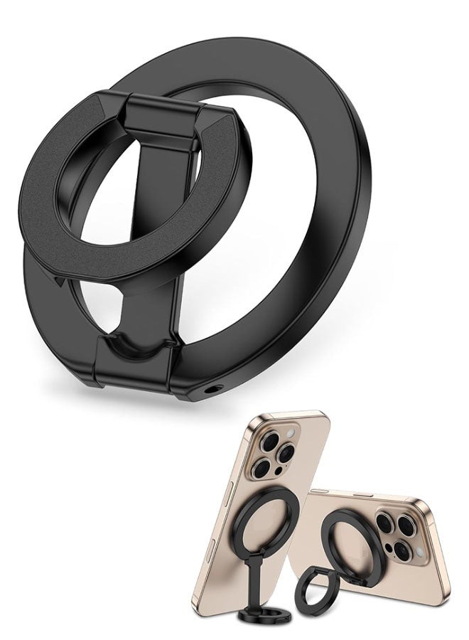 حامل هاتف للهواتف MagSafe، حامل هاتف محمول مغناطيسي مزدوج الجوانب، حامل حلقة قابل للتعديل بمغناطيس قوي مطور لهواتف iPhone 17 16 15 14 13 12 و Pro و Pro Max و Mini و Plus وللحافظات المغناطيسية للهواتف والأجهزة التي تعمل بنظام Android مع حلقة حديدية (أسود) - Image 1