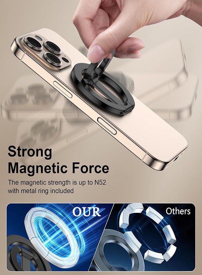 حامل هاتف للهواتف MagSafe، حامل هاتف محمول مغناطيسي مزدوج الجوانب، حامل حلقة قابل للتعديل بمغناطيس قوي مطور لهواتف iPhone 17 16 15 14 13 12 و Pro و Pro Max و Mini و Plus وللحافظات المغناطيسية للهواتف والأجهزة التي تعمل بنظام Android مع حلقة حديدية (أسود) - Image 2