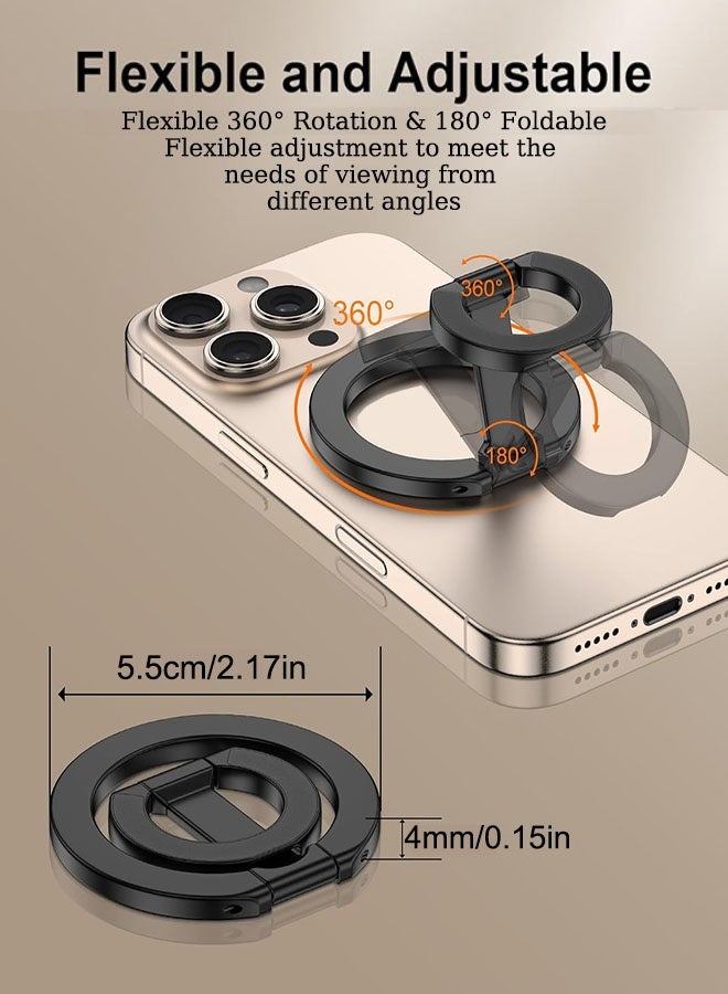 حامل هاتف للهواتف MagSafe، حامل هاتف محمول مغناطيسي مزدوج الجوانب، حامل حلقة قابل للتعديل بمغناطيس قوي مطور لهواتف iPhone 17 16 15 14 13 12 و Pro و Pro Max و Mini و Plus وللحافظات المغناطيسية للهواتف والأجهزة التي تعمل بنظام Android مع حلقة حديدية (أسود) - Image 3