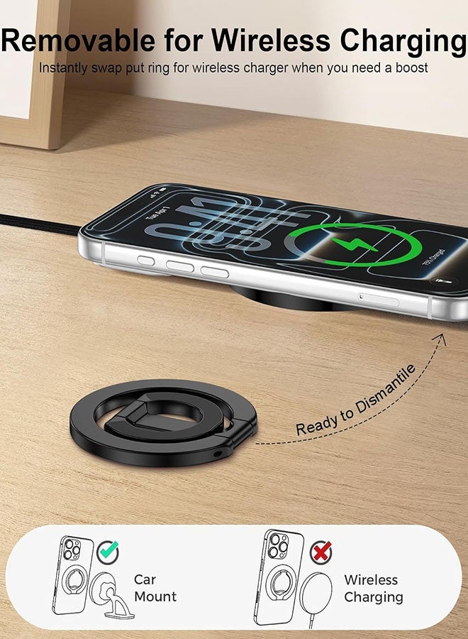 حامل هاتف للهواتف MagSafe، حامل هاتف محمول مغناطيسي مزدوج الجوانب، حامل حلقة قابل للتعديل بمغناطيس قوي مطور لهواتف iPhone 17 16 15 14 13 12 و Pro و Pro Max و Mini و Plus وللحافظات المغناطيسية للهواتف والأجهزة التي تعمل بنظام Android مع حلقة حديدية (أسود) - Image 4