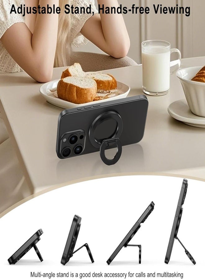 حامل هاتف للهواتف MagSafe، حامل هاتف محمول مغناطيسي مزدوج الجوانب، حامل حلقة قابل للتعديل بمغناطيس قوي مطور لهواتف iPhone 17 16 15 14 13 12 و Pro و Pro Max و Mini و Plus وللحافظات المغناطيسية للهواتف والأجهزة التي تعمل بنظام Android مع حلقة حديدية (أسود) - Image 5