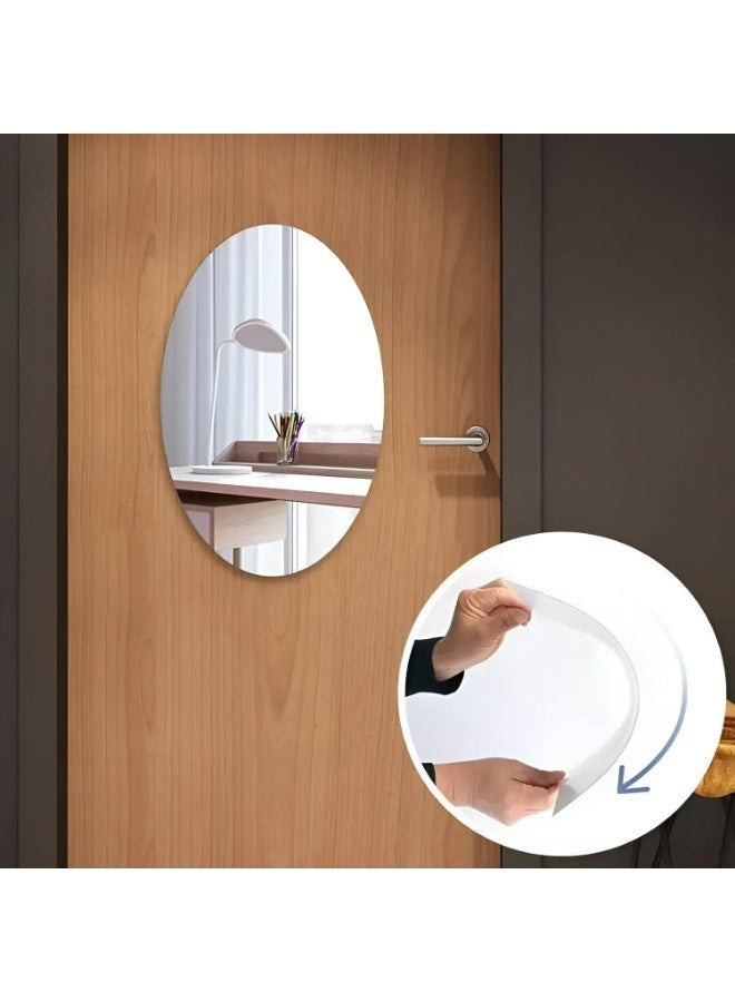 قطعة واحدة ملصق مرآة حائط بيضاوي مقاس 20×30 سم للحمام وغرفة النوم وغرفة المعيشة من البلاستيك غير القابل للكسر - Image 1