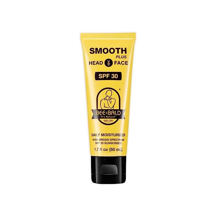 Bee Bald SMOOTH PLUS Head & Face Moisturizer with SPF 30 Sunscreen Lotion Protecting Skin From Harmful UVA/UVB Rays While Hydrating, Moisturizing and Toning, 1.7 Fl Oz