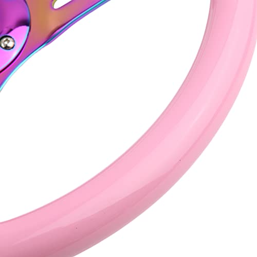 YEHICY Classic Pink Racing Steering Wheel Neo Chrome Spoke 350mm 14" Deep Dish ABS Hard Wood Steering Wheel with Horn Button - Image 3