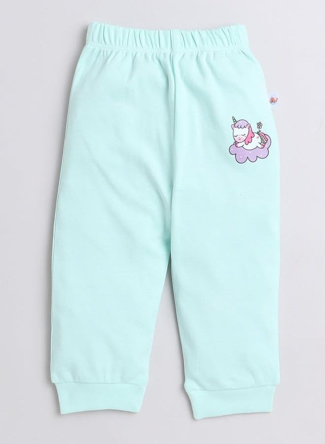 BUMZEE طقم ملابس داخلية قطنية بأكمام طويلة وبنطال رياضي وقبعة للبنات من بامزي باللونين الأخضر النعناعي والأبيض، مناسب للأعمار من 6 إلى 9 أشهر (Peb9848D-mgn.wht) - Image 4